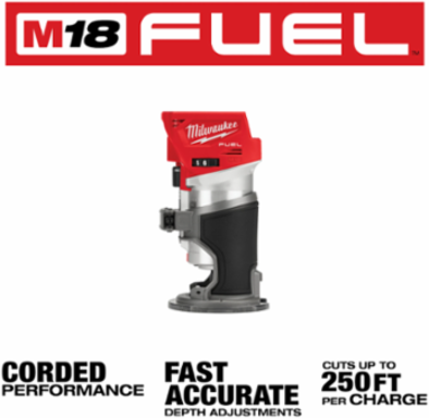 M18 FUEL Compact Router 1.25 hp, 31,000 RPM, 1/4 Inch Collet, 1.5 Inch Depth Capacity