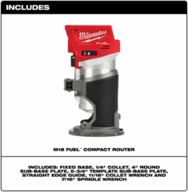 M18 FUEL Compact Router 1.25 hp, 31,000 RPM, 1/4 Inch Collet, 1.5 Inch Depth Capacity
