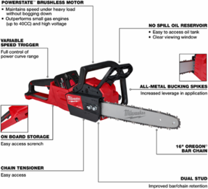 M18 FUEL 16 Inch Chainsaw Kit with REDLITHIUM 12.0Ah Battery