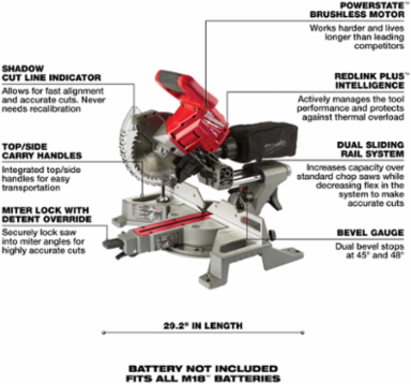 M18 FUELTM 7-1/4 Inch Dual Bevel Sliding Compound Miter Saw, 28 lbs, Cordless