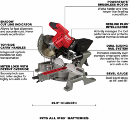 M18 FUEL 7-1/4 Inch Dual Bevel Sliding Compound Miter Saw Kit, 28 lbs, Cordless