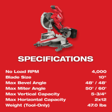 M18 FUEL 10 Inch Dual Bevel Sliding Compound Miter Saw, Cordless, 400 Cuts/Charge