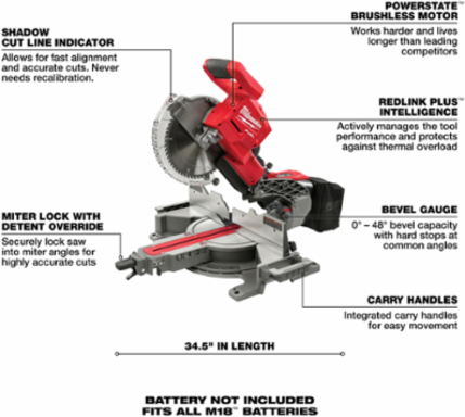 M18 FUEL 10 Inch Dual Bevel Sliding Compound Miter Saw, Cordless, 400 Cuts/Charge