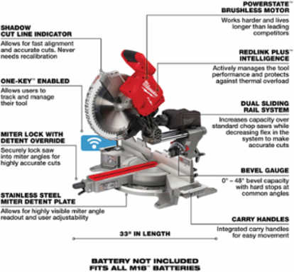 M18 FUEL 12 Inch Dual Bevel Sliding Compound Miter Saw, 330 Cuts per Charge