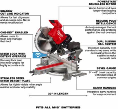 M18 FUEL 12 Inch Dual Bevel Sliding Compound Miter Saw Kit, 330 Cuts/Charge, 18V