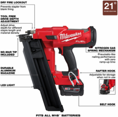 M18 FUEL Framing Nailer Kit, 21 Degree, 3.5 Inch Fasteners, 9.4 lbs