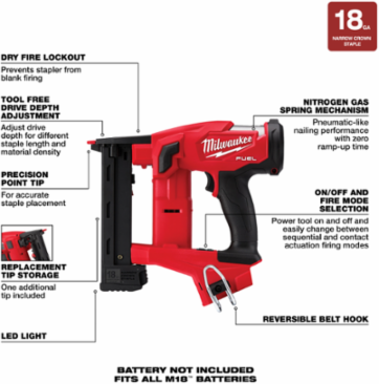 M18 FUEL 18 Gauge Cordless 1/4 Inch Narrow Crown Stapler, 6.4 lbs