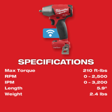 M18 FUELTM 3/8 Inch Compact Impact Wrench, 210 ft-lbs Torque, 2500 RPM, Cordless