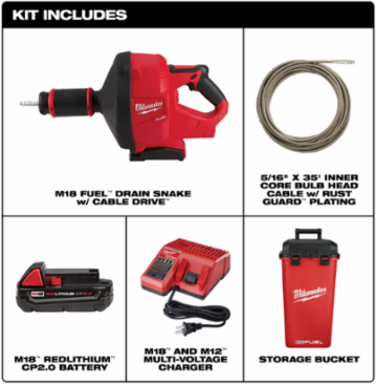 M18 FUEL™ Drain Snake with Cable-Drive System, 50 Ft x 1/4 Inch Capacity