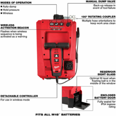 M18™ FORCE LOGIC™ 10,000PSI Hydraulic Pump Kit, 15.87 Inch Length, Cordless