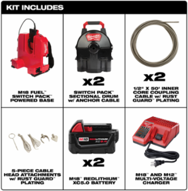 M18 FUEL™ Switch Pack Drain Cleaning System, 28.1 lbs, 15.0 Inch Diameter