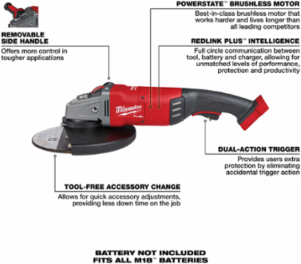 M18 FUEL™ 7 Inch / 9 Inch Cordless Angle Grinder, 6600 RPM, 11.95 lbs