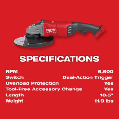 M18 FUEL™ 7 Inch / 9 Inch Cordless Angle Grinder, 6600 RPM, 11.95 lbs