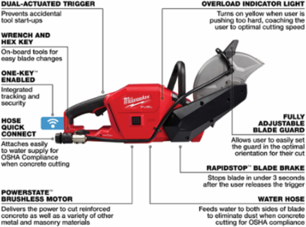M18 FUEL™ 9 Inch Cut-Off Saw, Cordless, 10.6 lbs, 6600 RPM, ONE-KEY™
