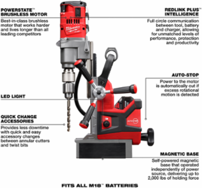 M18 FUEL™ 1-1/2" Lineman Magnetic Drill Kit, 5-3/4" Stroke Length, 29.5 lbs