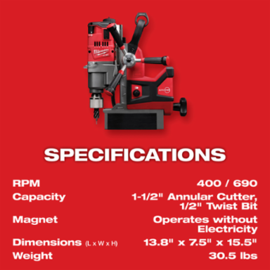 M18 FUEL™ 1-1/2" Lineman Magnetic Drill Kit, 5-3/4" Stroke Length, 29.5 lbs