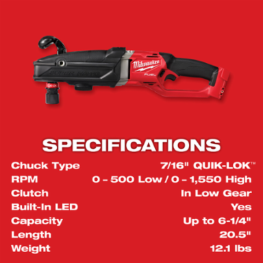 M18 FUEL™ Super Hawg™ Right Angle Drill, 6-1/4 Inch Hole Capacity, 12.1 lbs