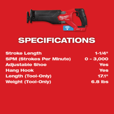 M18 FUELTM Reciprocating Saw, 1-1/4 Inch Stroke, 3000 SPM, Cordless