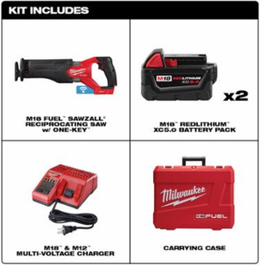 M18 FUEL SAWZALL Reciprocating Saw Kit with 1-1/4" Stroke, 2 Batteries, 3000 SPM