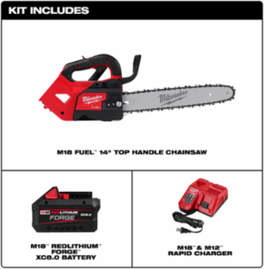 M18 FUEL 14 Inch Top Handle Chainsaw Kit, 10.8 Pounds, Battery Powered