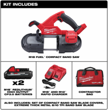 M18 FUEL Compact Band Saw Kit, 3-1/4" Cutting Capacity, 18V, 7.7 lbs