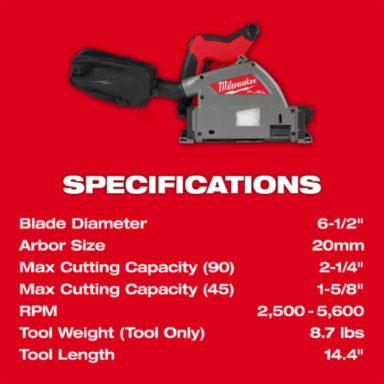 M18 FUELTM 6-1/2 Inch Plunge Track Saw Kit, 6500 RPM, Cordless, 9.13 lbs