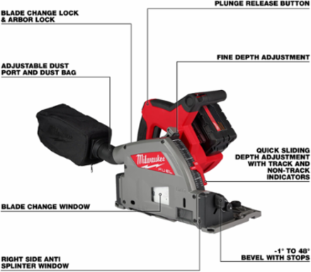 M18 FUELTM 6-1/2 Inch Plunge Track Saw Kit, 6500 RPM, Cordless, 9.13 lbs