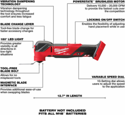 M18 FUELTM Oscillating Multi-Tool, 12.17 Inch Length, 20,000 OPM