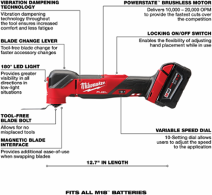 M18 FUEL Oscillating Multi-Tool Kit, 12.17 Inch, 20,000 OPM, Cordless