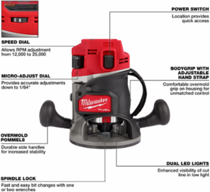 M18 FUEL™ 1/2 Inch Router, 2.25 Peak HP, 25000 RPM, Cordless