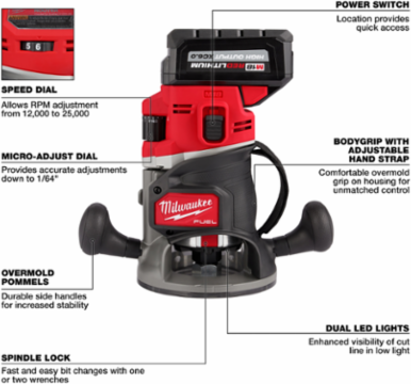 M18 FUEL 1/2 Inch Router Kit, 2.25 HP, Cordless, 25,000 RPM