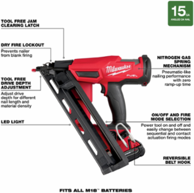 M18 FUEL 15 Gauge Finish Nailer Kit, 2.5 Inch Max Fastener Length, 7.5 lbs