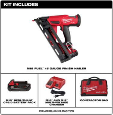 M18 FUEL 15 Gauge Finish Nailer Kit, 2.5 Inch Max Fastener Length, 7.5 lbs