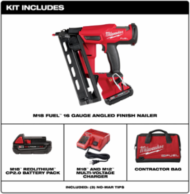 M18 FUELTM 16 Gauge Angled Finish Nailer Kit, 1-1/4 to 2-1/2 Inch Fasteners, Cordless, 800 Nails per Charge