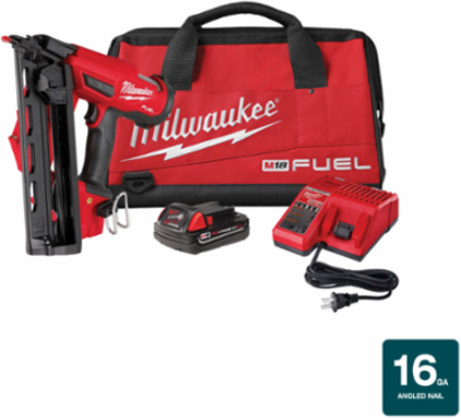 M18 FUELTM 16 Gauge Angled Finish Nailer Kit, 1-1/4 to 2-1/2 Inch Fasteners, Cordless, 800 Nails per Charge