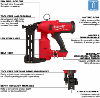 M18 FUEL Utility Fencing Stapler, Cordless, 9 Gauge, 600 Staples per Charge