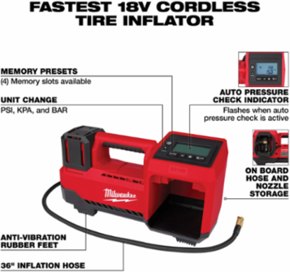 M18™ Cordless Tire Inflator 150 PSI Max, 36 Inch Hose, 7.0 Pounds