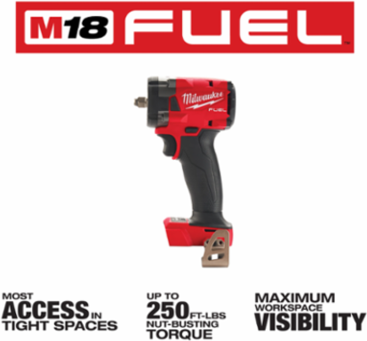 M18 FUELTM 3/8 Inch Cordless Compact Impact Wrench, 250 ft-lbs Torque, 4.8 Inch Length