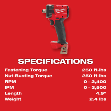 M18 FUELTM 1/2 Inch Compact Impact Wrench - 250 ft-lbs Torque, 4.9 Inch Length