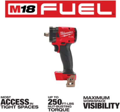 M18 FUELTM 1/2 Inch Compact Impact Wrench - 250 ft-lbs Torque, 4.9 Inch Length