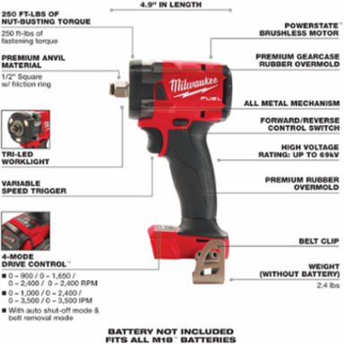 M18 FUEL™ 1/2 Compact Impact Wrench w/ Friction Ring-Reconditioned