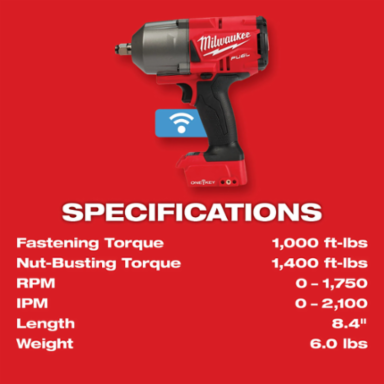M18 FUELTM High Torque Impact Wrench 1/2 Inch 1000 ft-lbs Torque, 8.39 Inch Length