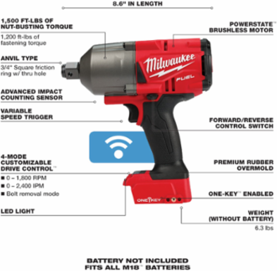 M18 FUEL™ w/ONE-KEY™ High Torque Impact Wrench 3/4 in. Friction Ring-Reconditioned