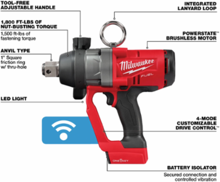 M18 FUEL 1 Inch High Torque Impact Wrench, 1800 ft-lbs Torque, Cordless