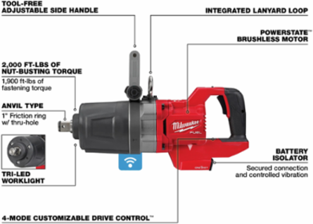 M18 FUELTM 1 Inch D-Handle High Torque Impact Wrench, 2000 ft-lbs Torque