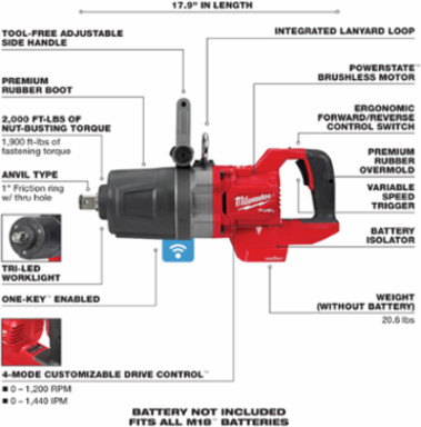 M18 FUEL™ 1 in. D-Handle High Torque Impact Wrench w/ ONE-KEY™-Reconditioned