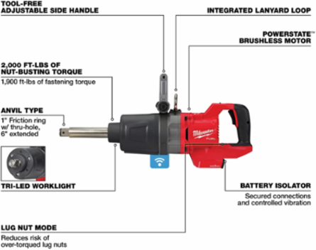 M18 FUEL 1 Inch D-Handle High Torque Impact Wrench, 2000 ft-lbs Torque, Cordless