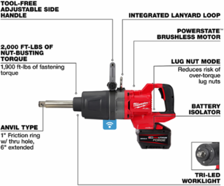 M18 FUEL 1 Inch D-Handle High Torque Impact Wrench, 2000 ft-lbs Torque, 23.24 Inch Length