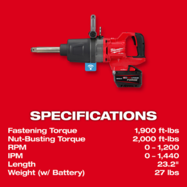 M18 FUEL 1 Inch D-Handle High Torque Impact Wrench, 2000 ft-lbs Torque, 23.24 Inch Length