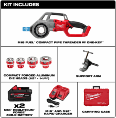 M18 FUEL Compact Pipe Threader with ONE-KEY, Threads up to 1-1/4 Inch Pipes